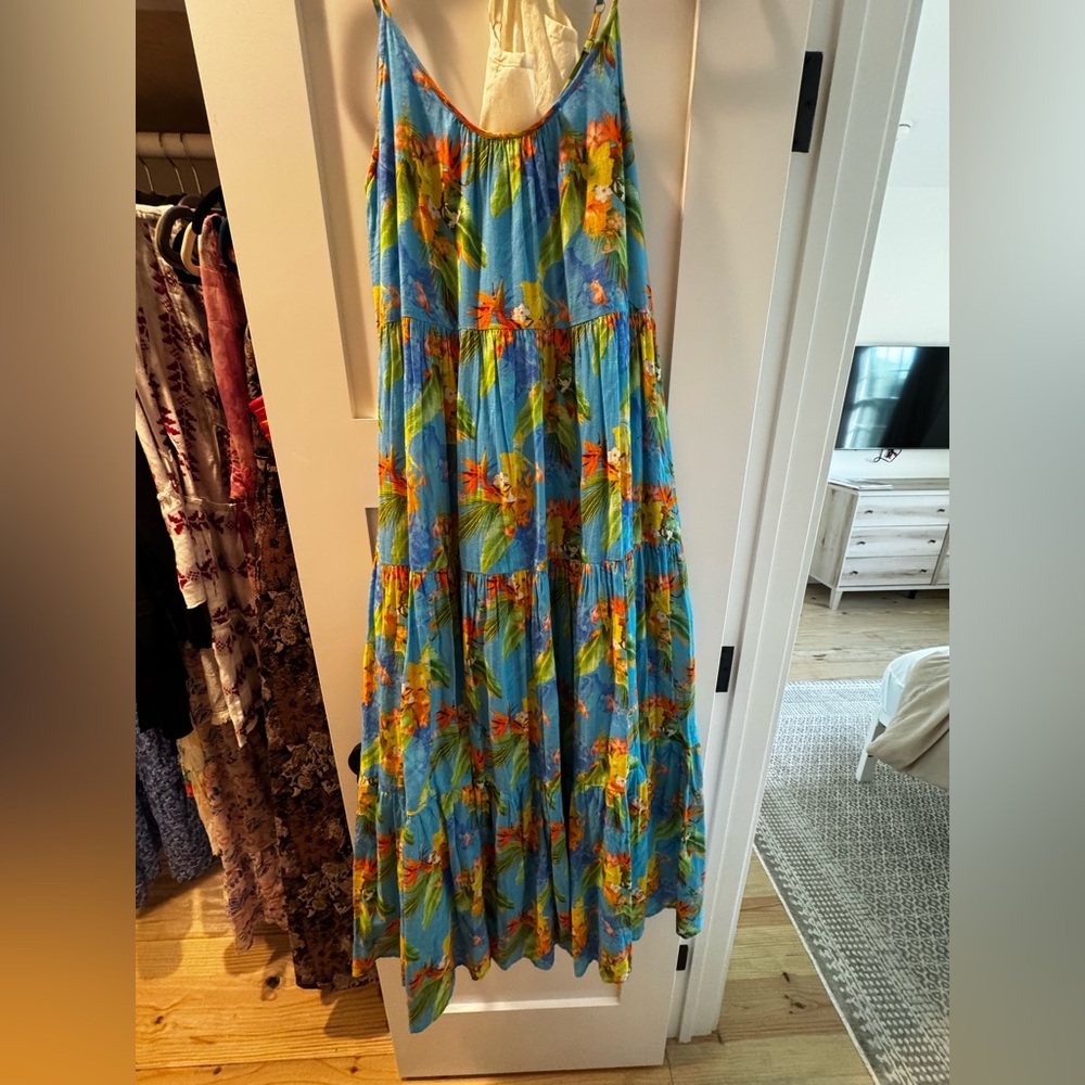 Roller Rabbit Blue and Orange Pleated Maxi Skirt
